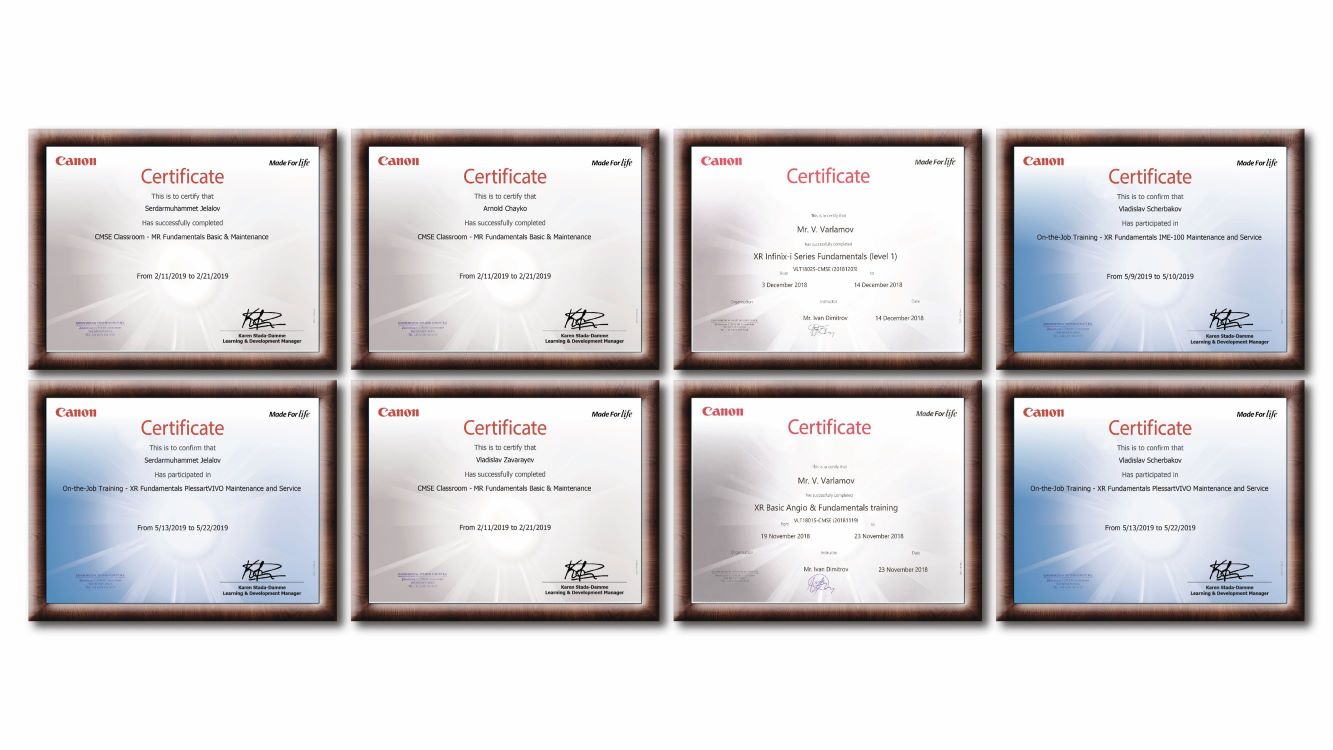 Canon (ex Toshiba) certificates