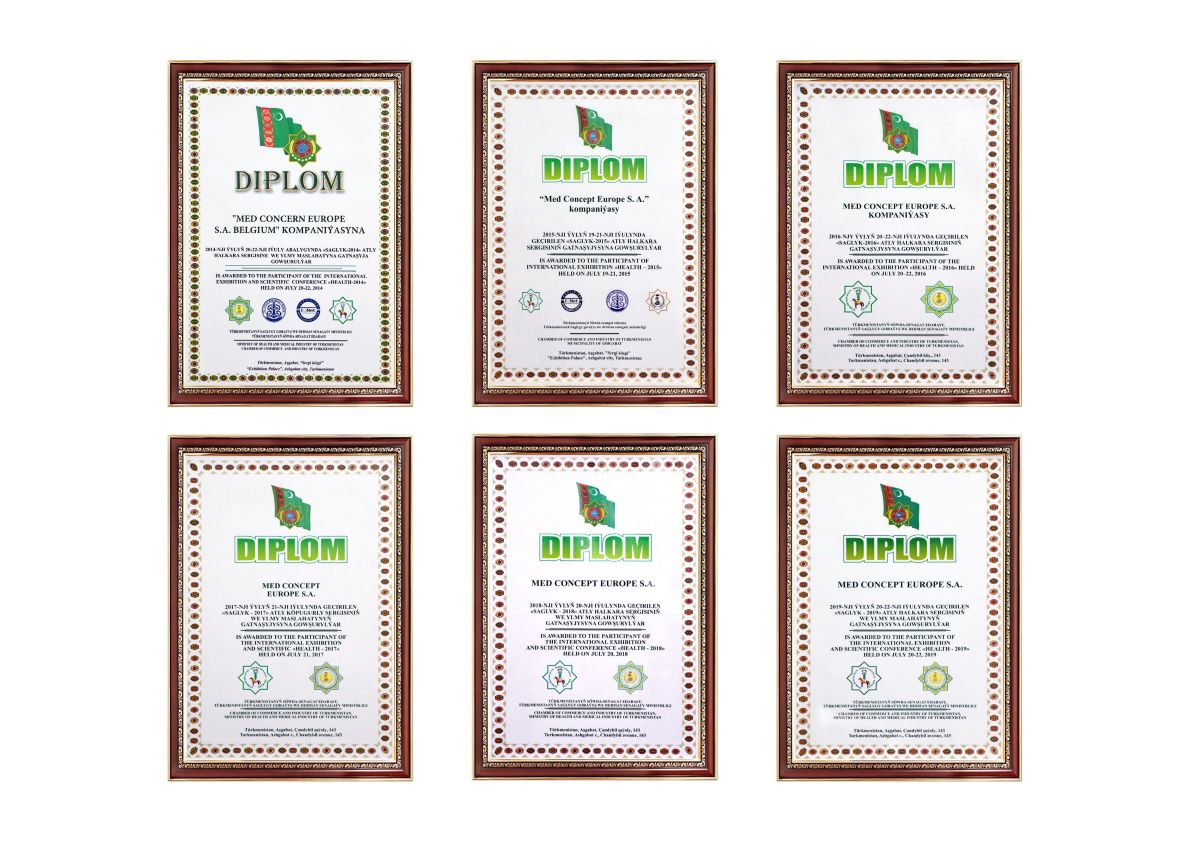 International Medical Exhibitions of Turkmenistan participation diplomas 2008-2013