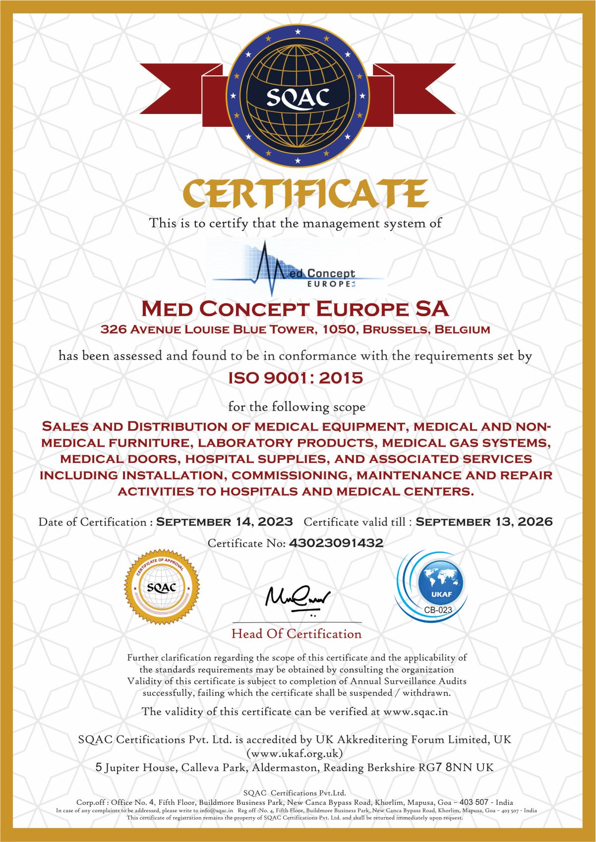 ISO Certificate Med Concept Europe