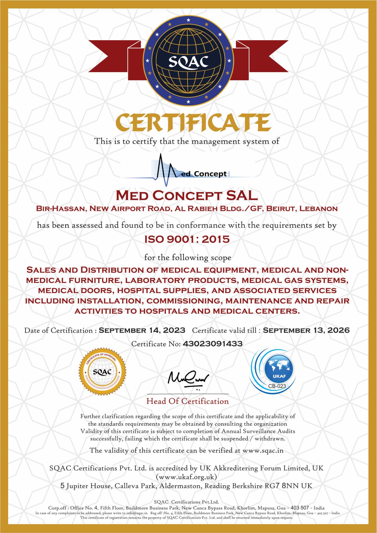 ISO Certificate Med Concept SAL